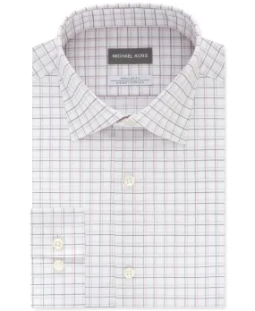 Michael Kors Men's Plaid Collared Classic Fit Stretch Dress Shirt White Size 15X32X33