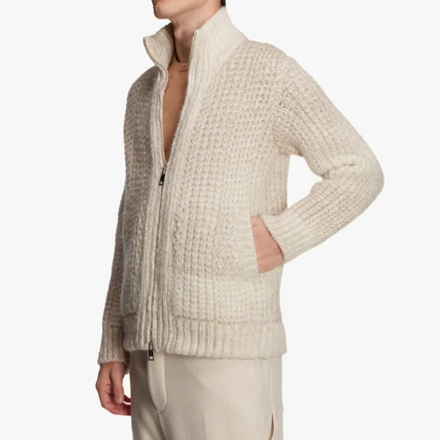 Natural Baby Alpaca Knit Zip Bomber Jacket