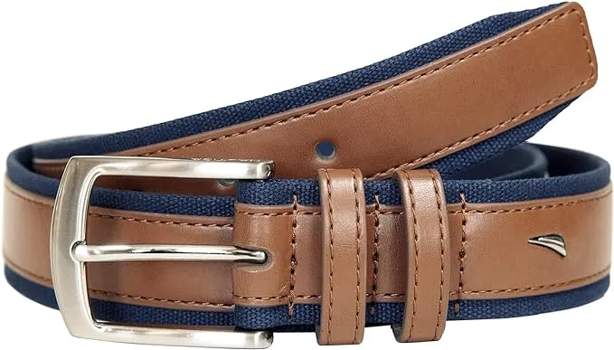 Nautica Men's Bold Fashion and Dress Signature Canvas Leather Belt with Metal Buckle