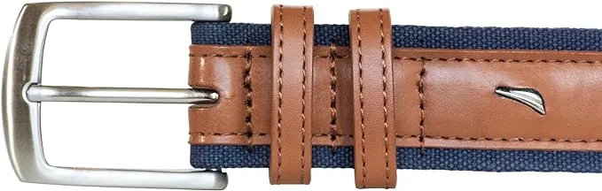 Nautica Men's Bold Fashion and Dress Signature Canvas Leather Belt with Metal Buckle