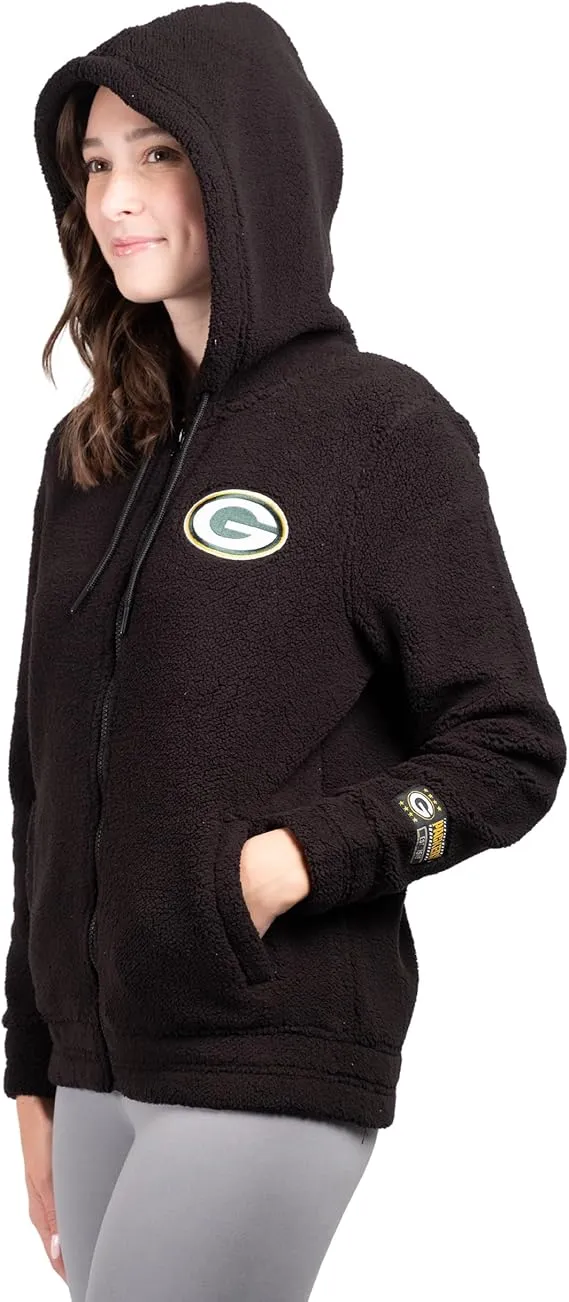 NFL Official Women's Full Zip Soft Sherpa Hoodie Sweatshirt Jacket|Green Bay Packers