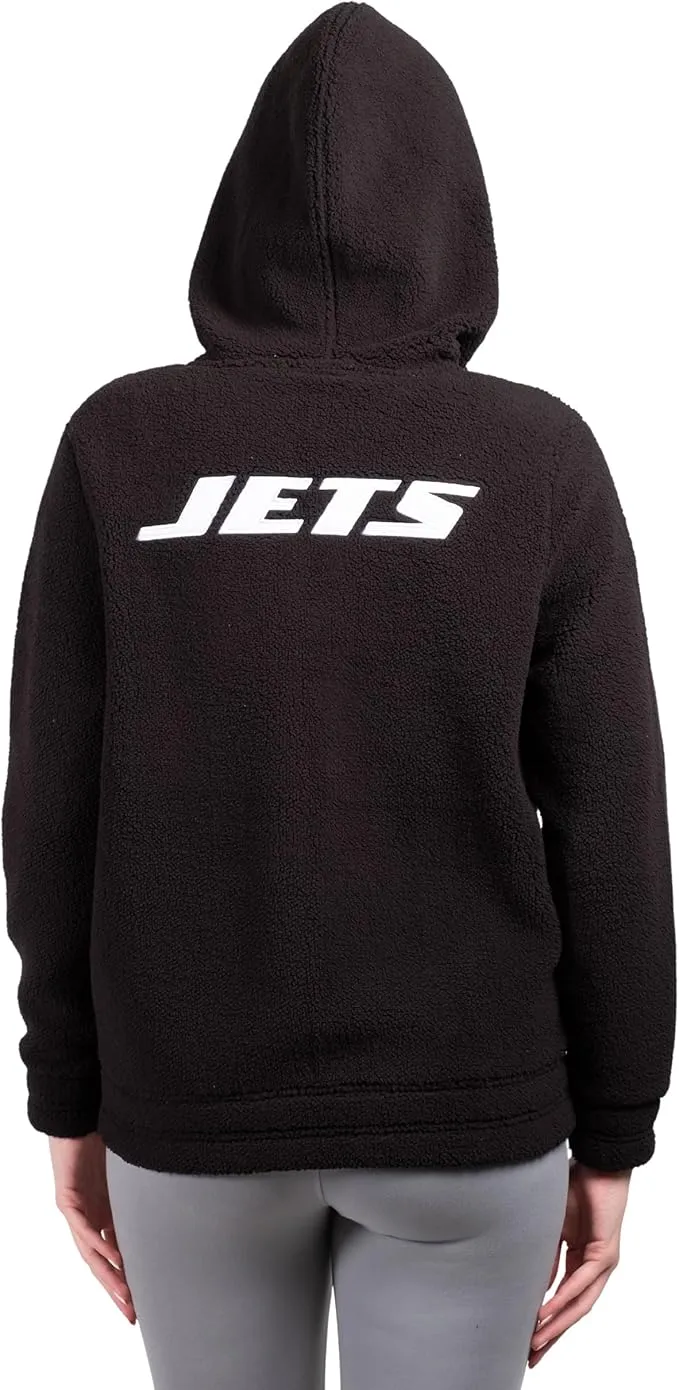 NFL Official Women's Full Zip Super Soft Sherpa Hoodie Sweatshirt Jacket - Warm Fleece Blend|New York Jets