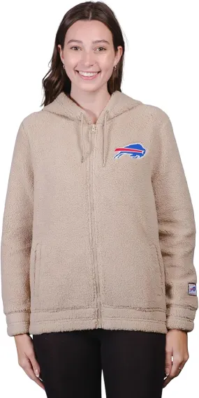 NFL Official Women's Super Soft Sherpa Full Zip Hoodie Sweatshirt Jacket|Buffalo Bills