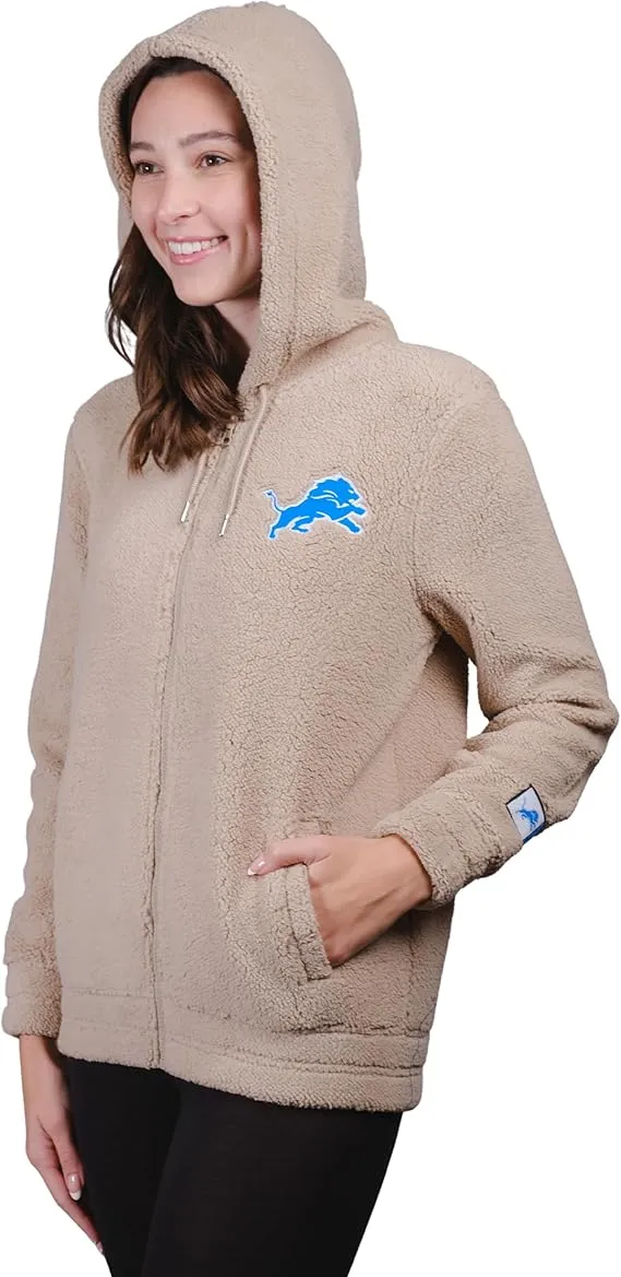 NFL Official Women's Super Soft Sherpa Full Zip Hoodie Sweatshirt Jacket|Detroit Lions