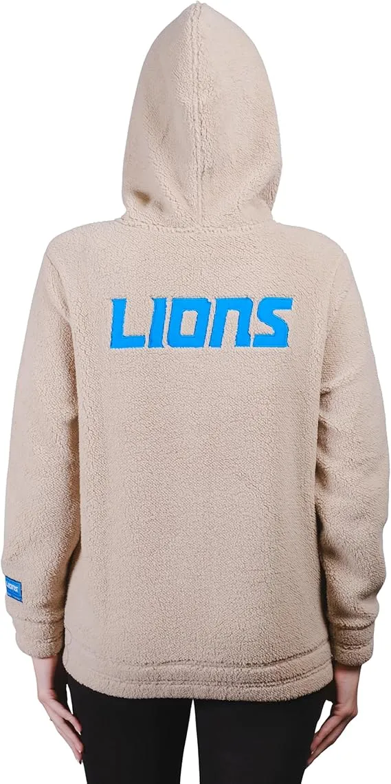 NFL Official Women's Super Soft Sherpa Full Zip Hoodie Sweatshirt Jacket|Detroit Lions