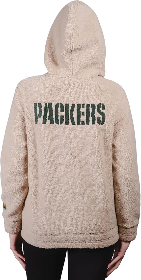 NFL Official Women's Super Soft Sherpa Full Zip Hoodie Sweatshirt Jacket|Green Bay Packers