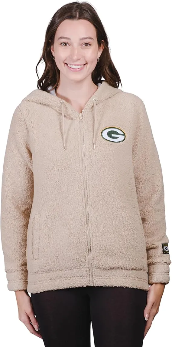 NFL Official Women's Super Soft Sherpa Full Zip Hoodie Sweatshirt Jacket|Green Bay Packers