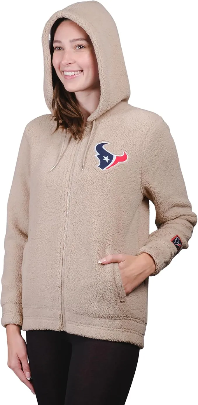 NFL Official Women's Super Soft Sherpa Full Zip Hoodie Sweatshirt Jacket|Houston Texans