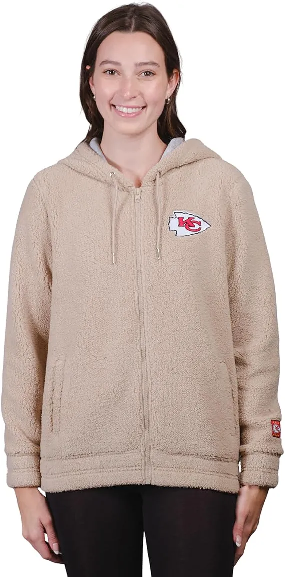 NFL Official Women's Super Soft Sherpa Full Zip Hoodie Sweatshirt Jacket,|Kansas City Chiefs