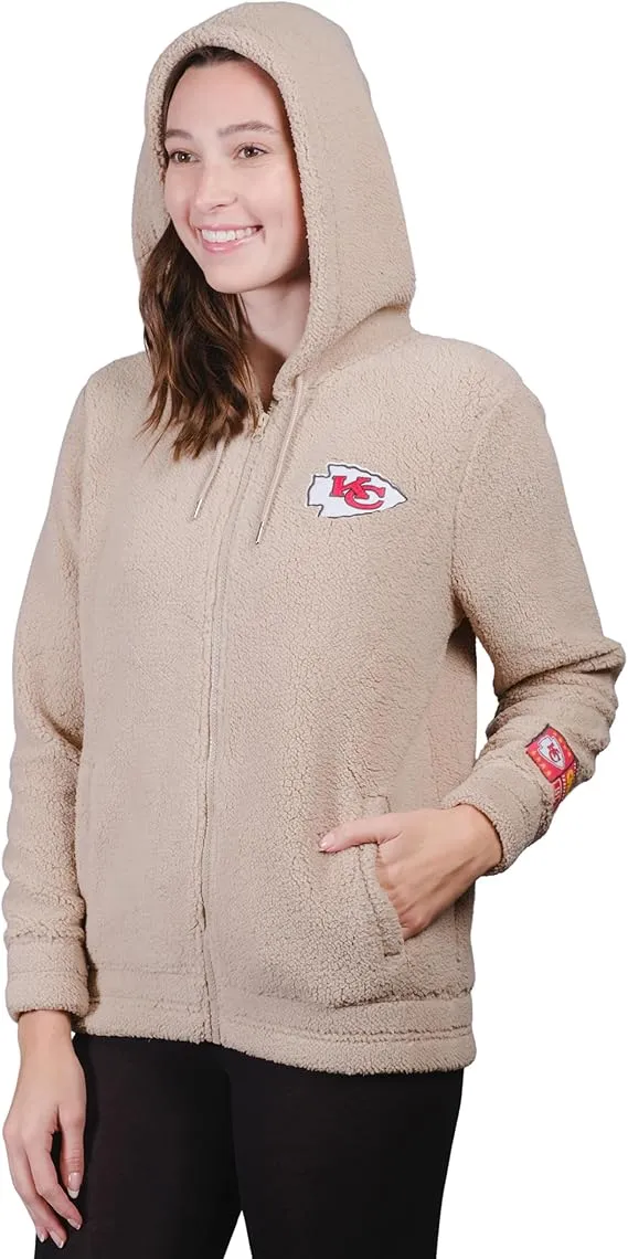 NFL Official Women's Super Soft Sherpa Full Zip Hoodie Sweatshirt Jacket,|Kansas City Chiefs