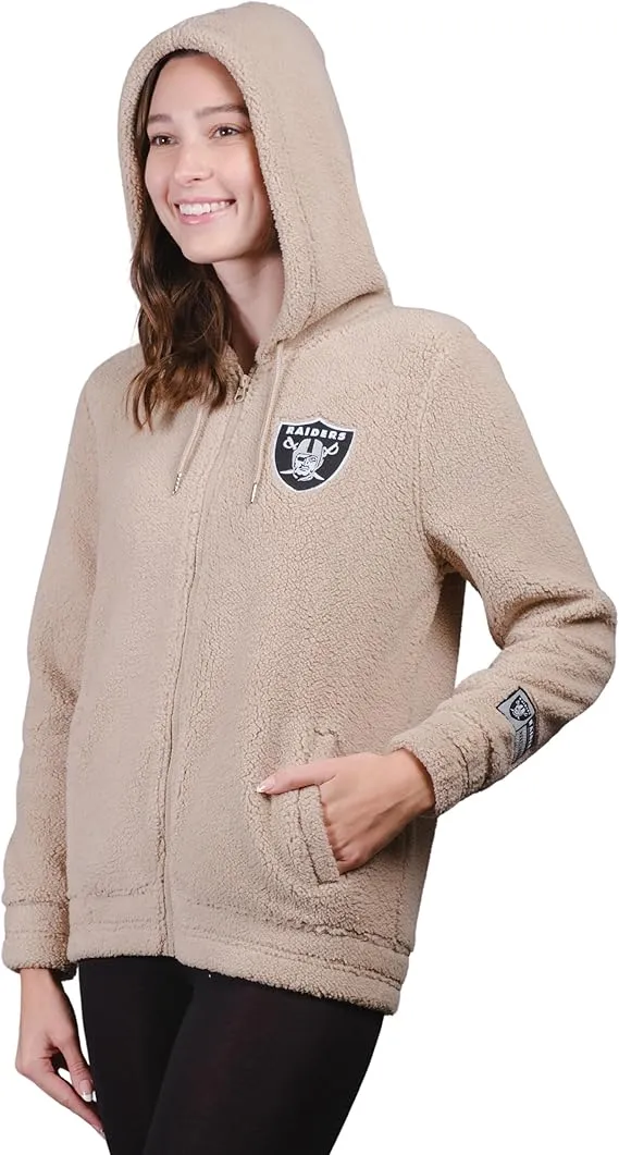 NFL Official Women's Super Soft Sherpa Full Zip Hoodie Sweatshirt Jacket|Las Vegas Raiders