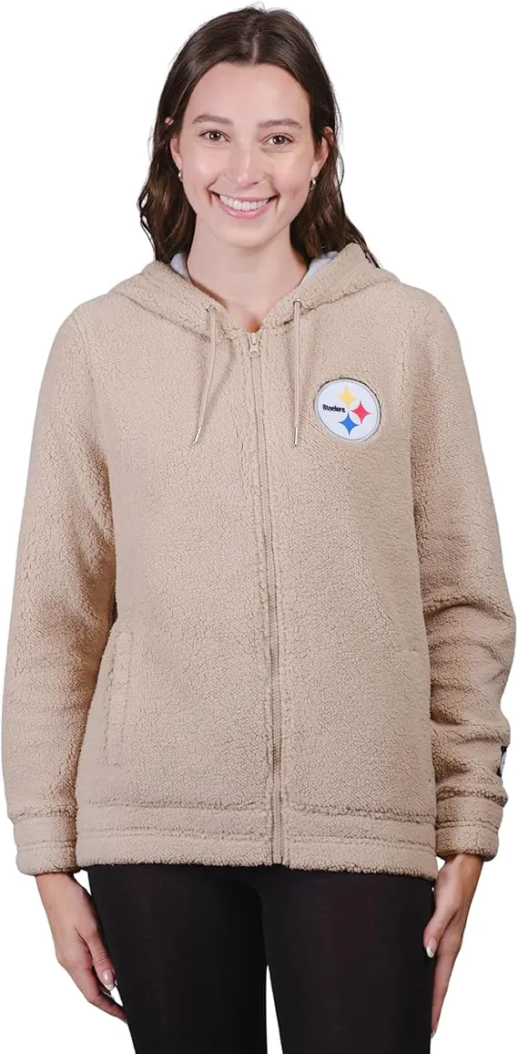 NFL Official Women's Super Soft Sherpa Full Zip Hoodie Sweatshirt Jacket|Pittsburgh Steelers