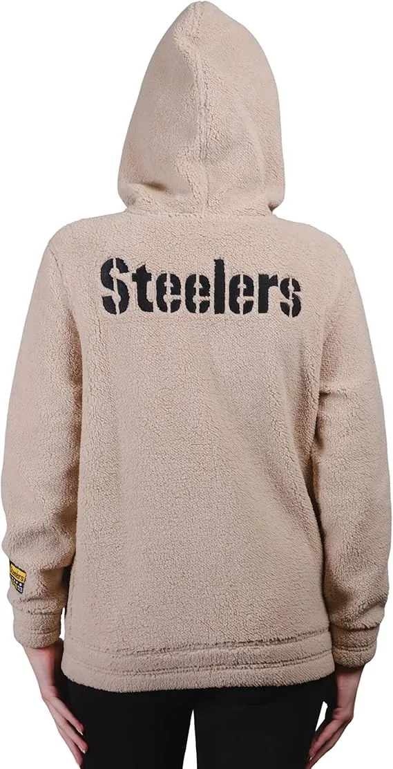 NFL Official Women's Super Soft Sherpa Full Zip Hoodie Sweatshirt Jacket|Pittsburgh Steelers