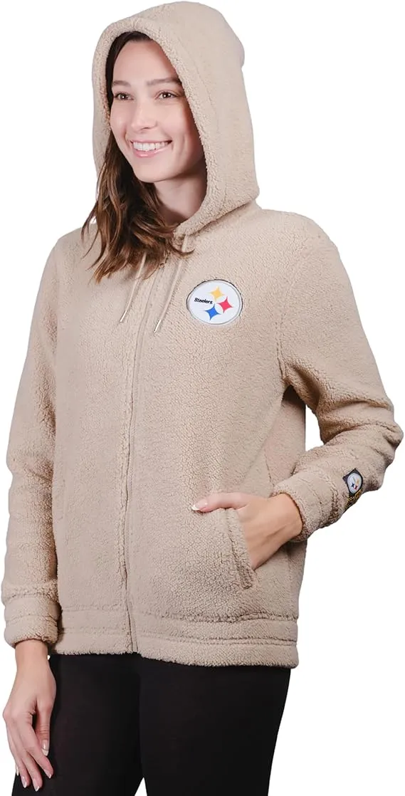 NFL Official Women's Super Soft Sherpa Full Zip Hoodie Sweatshirt Jacket|Pittsburgh Steelers