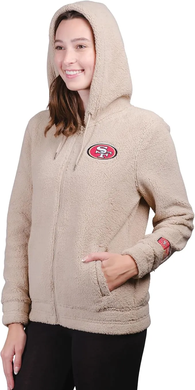 NFL Official Women's Super Soft Sherpa Full Zip Hoodie Sweatshirt Jacket|San Francisco 49ers