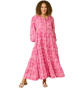 Nikkita Longsleeve Cotton Dress Printed Pattern - Pink