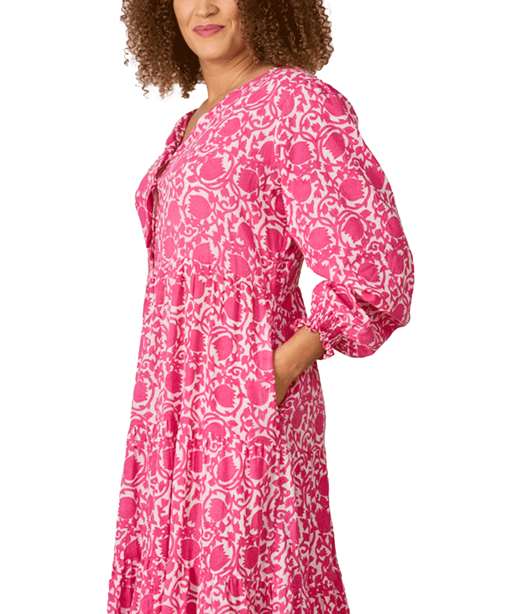 Nikkita Longsleeve Cotton Dress Printed Pattern - Pink