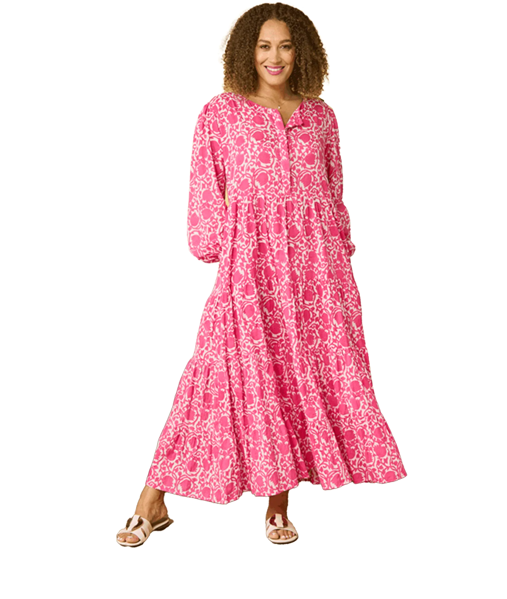 Nikkita Longsleeve Cotton Dress Printed Pattern - Pink