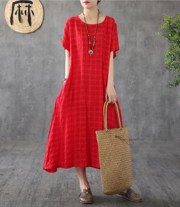 O Neck Summer Spring Cotton Linen Women Dresses DZA20672