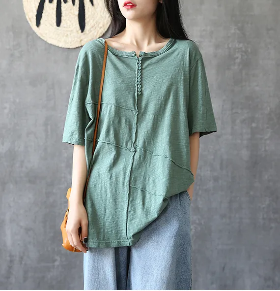 O Neck Summer Women Casual Blouse Cotton Linen Shirts  Women Tops DZA2005242