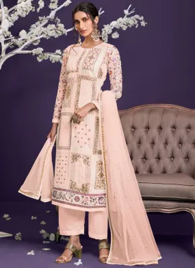 Pale Peach Pakistani Style Georgette Embroidered Salwar Suit