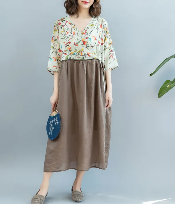 Patchwork Summer Cotton Linen Spring Women Dresses QZ200523