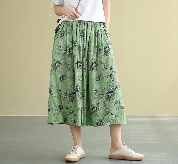 Patterned Casual Cotton loose fitting Women's Skirts DZA2007182