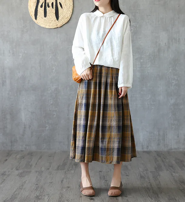 Plaid Casual Cotton linen loose fitting Women's Skirts  DZA2005264