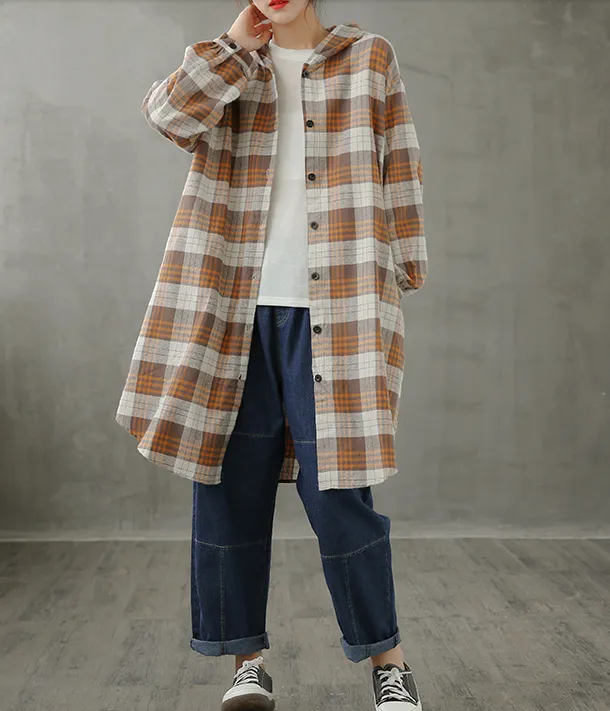 Plaid Women Casual Blouse Cotton Linen Shirts Tops DZA200961