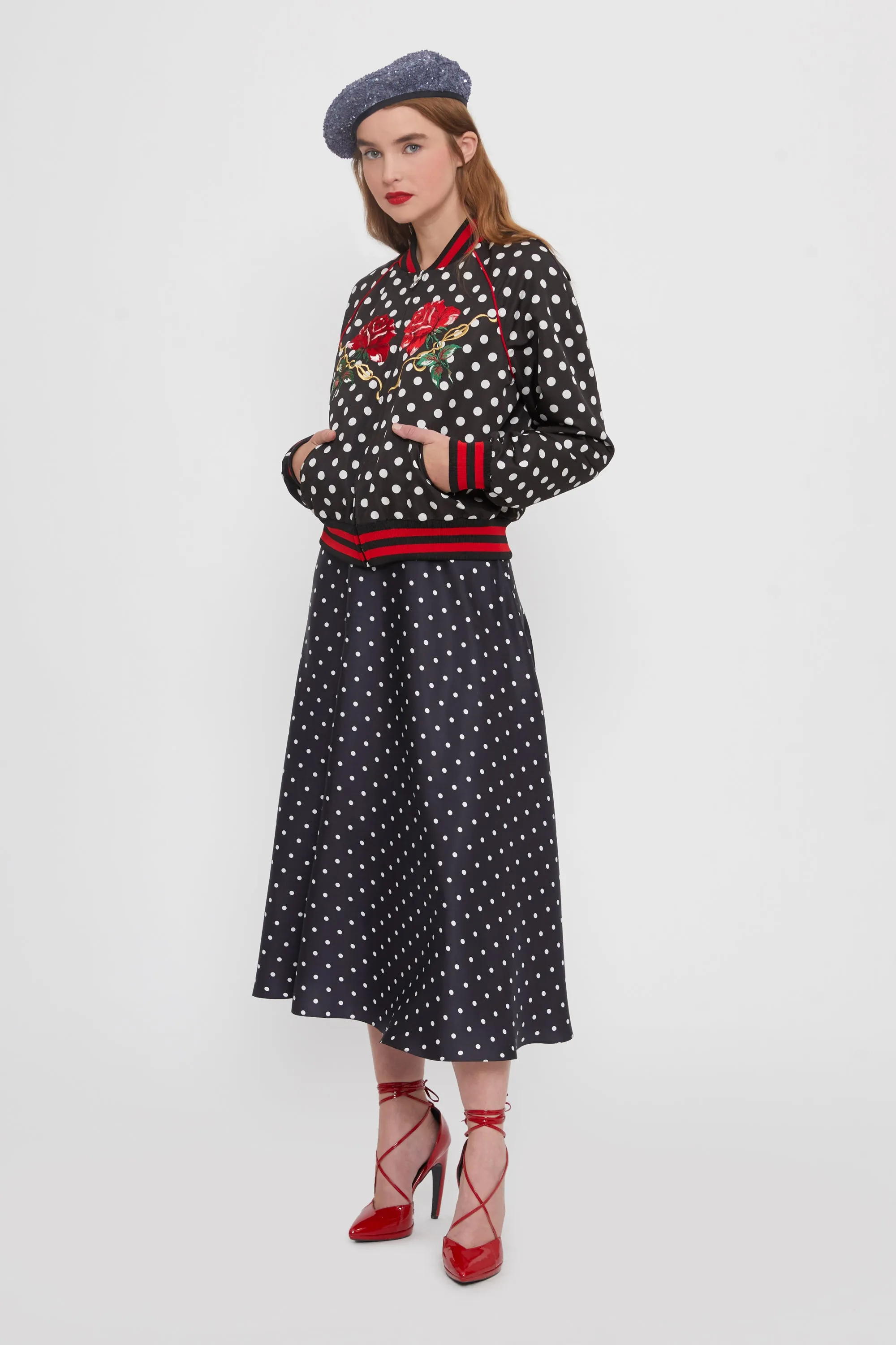 Polka Dot Silk Twill Skirt