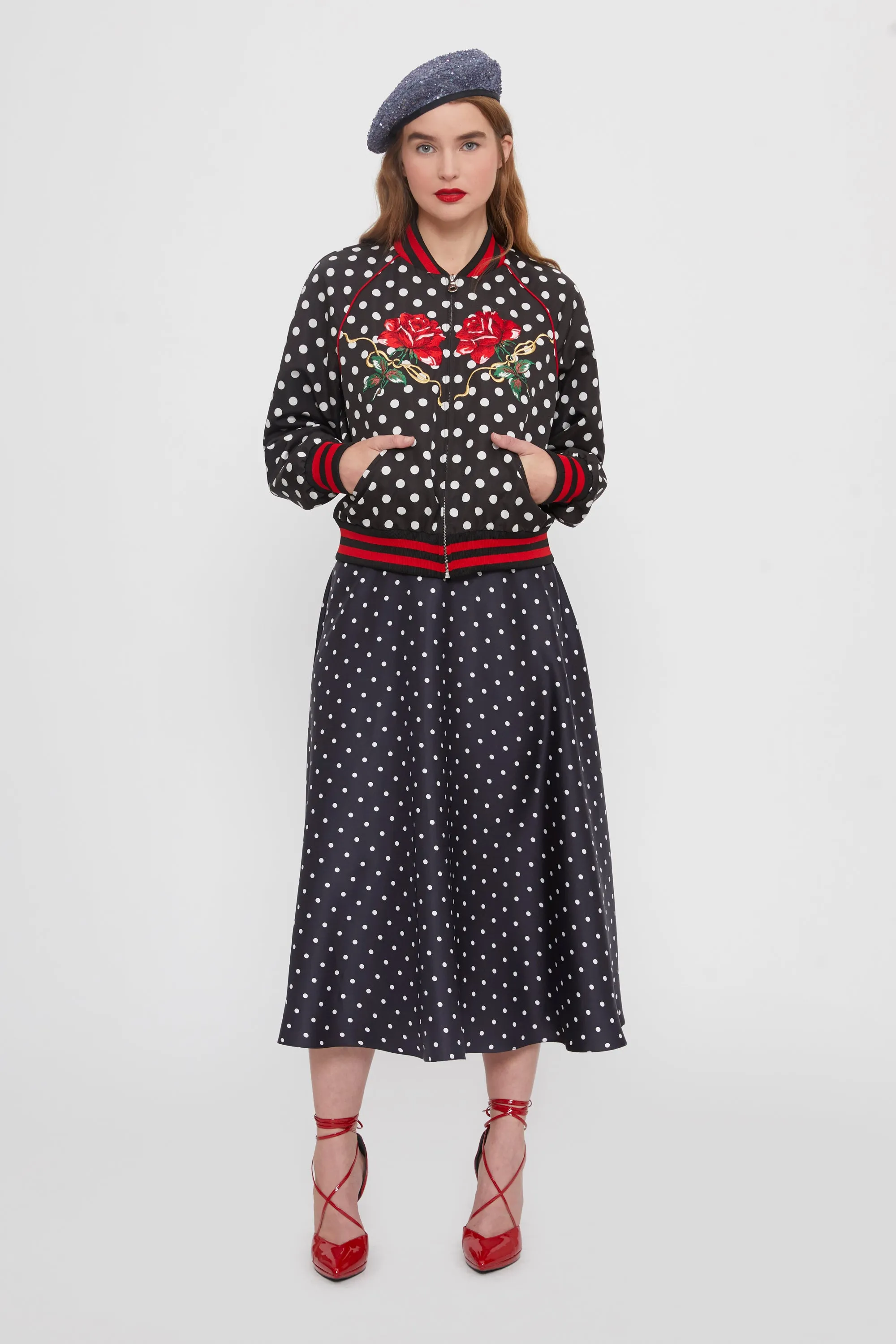 Polka Dot Silk Twill Skirt