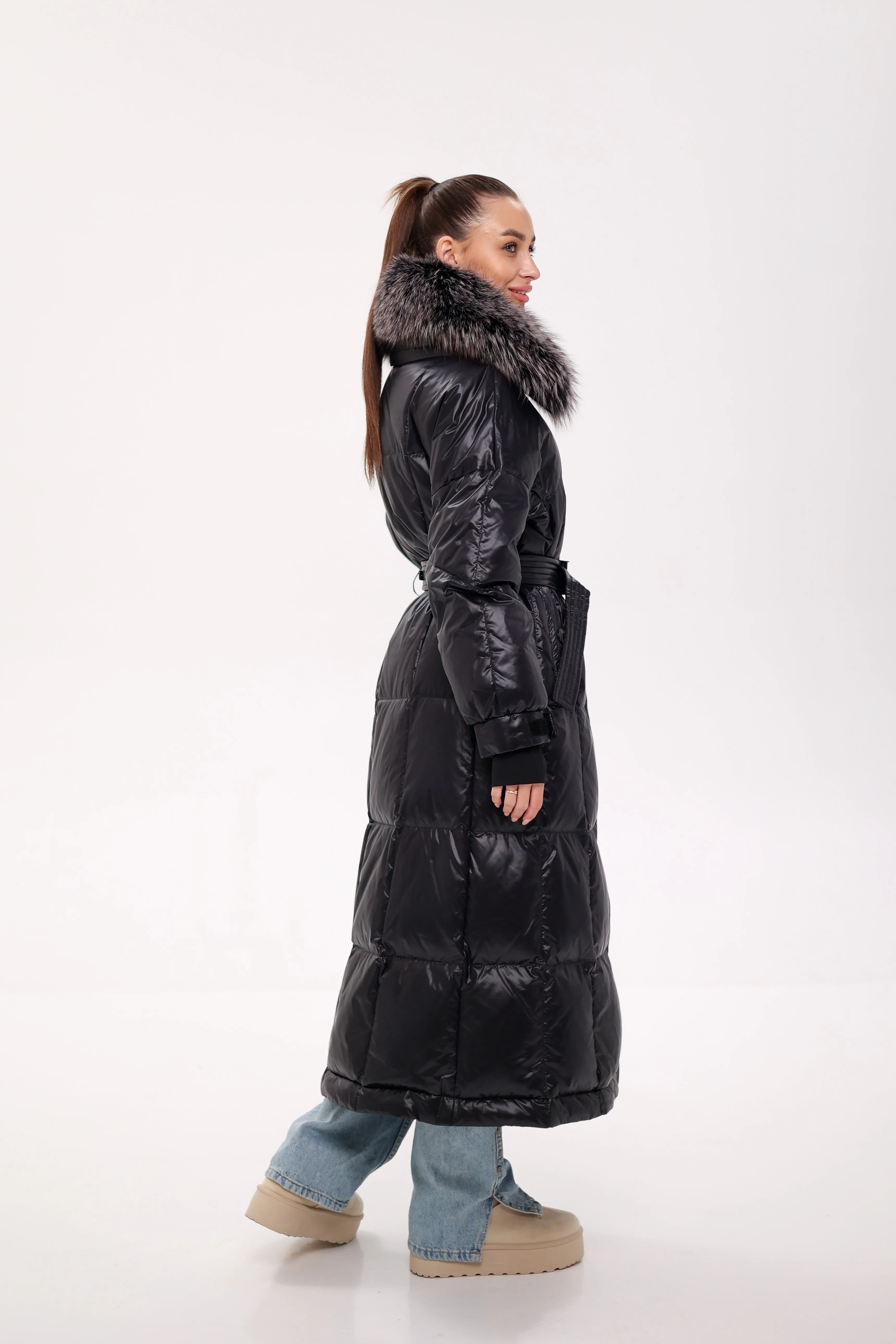 Pre-order. Ships November 20. Genuine Silver Fox Fur Trim Down Fill Coat