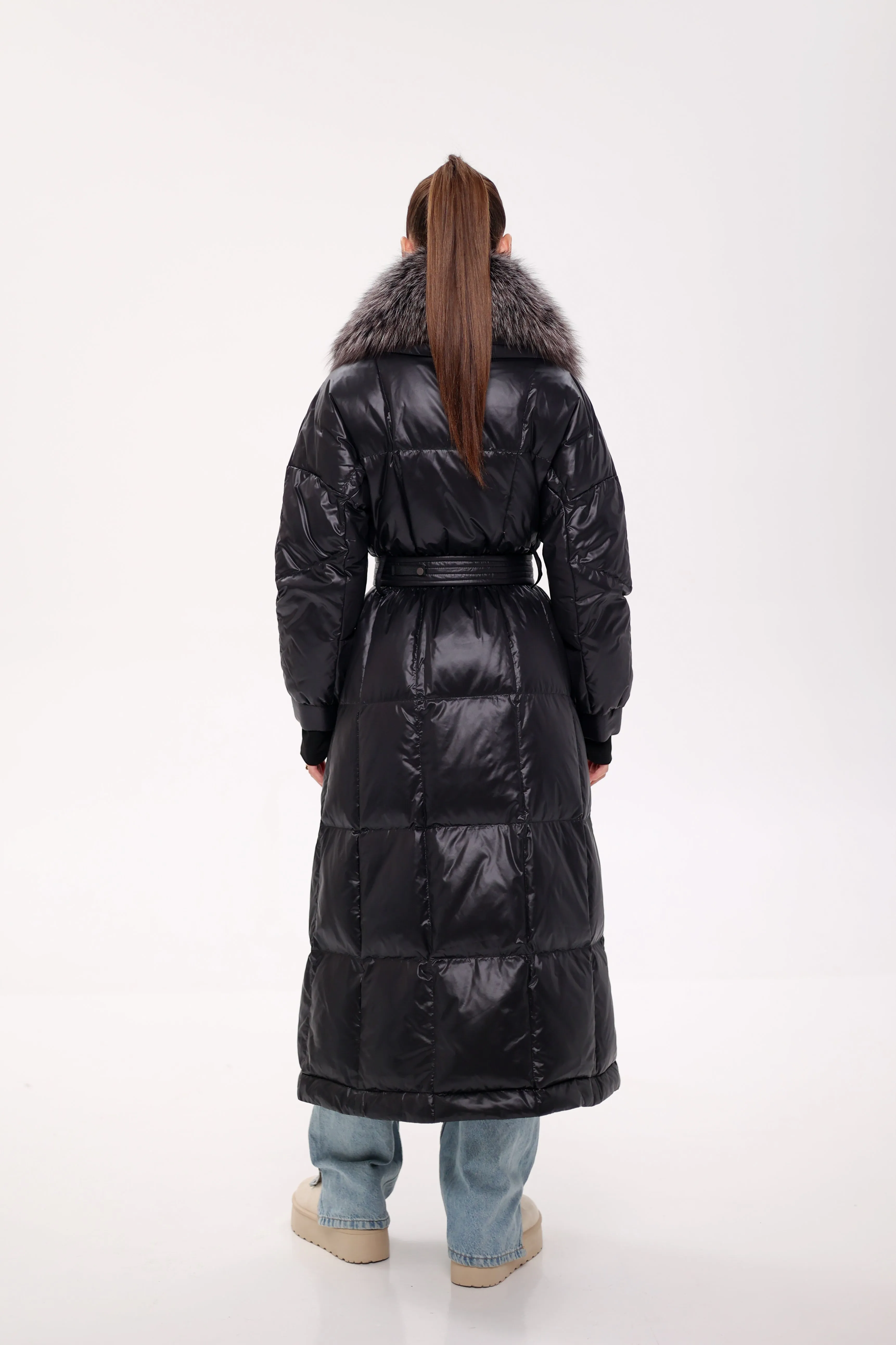 Pre-order. Ships November 20. Genuine Silver Fox Fur Trim Down Fill Coat