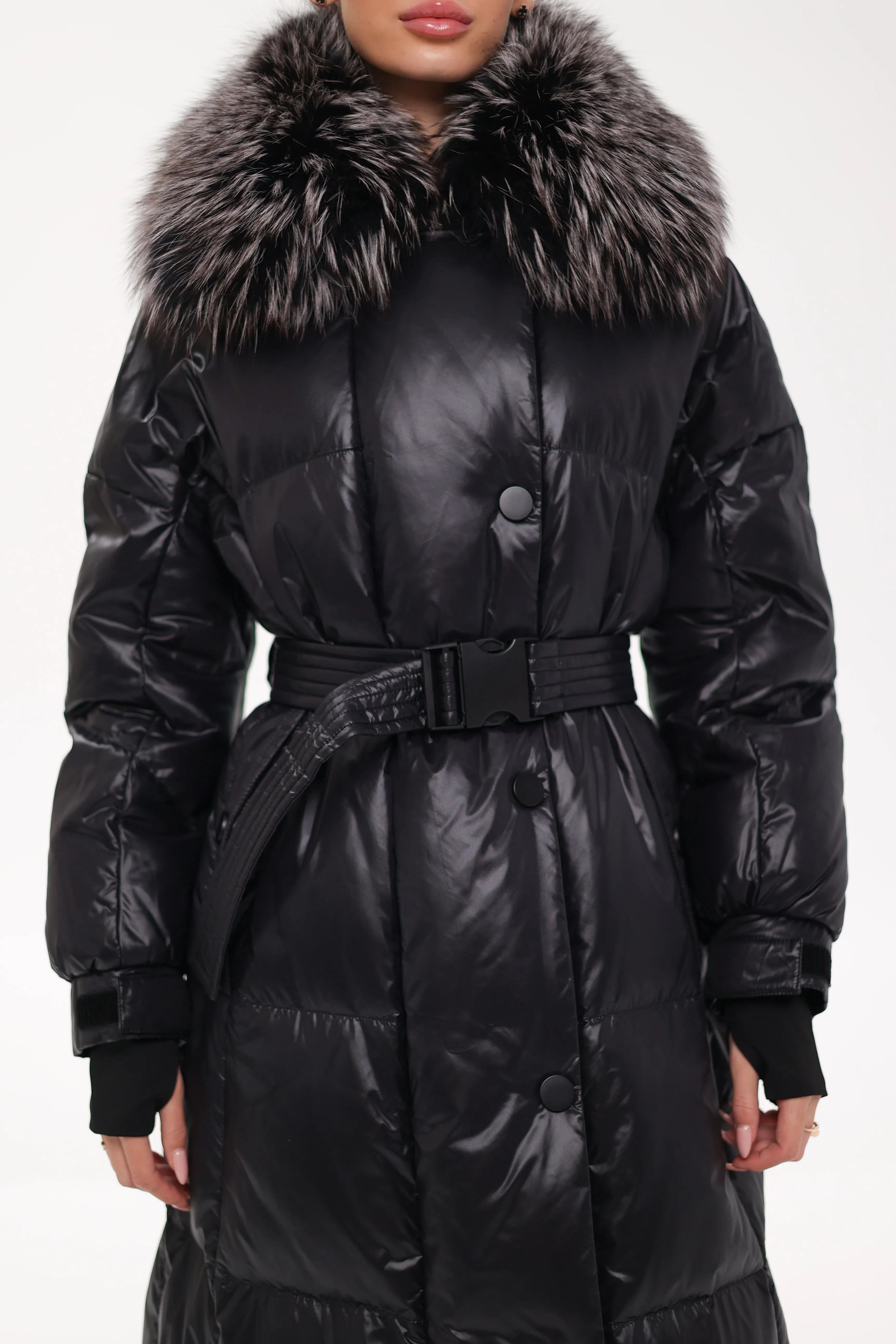 Pre-order. Ships November 20. Genuine Silver Fox Fur Trim Down Fill Coat