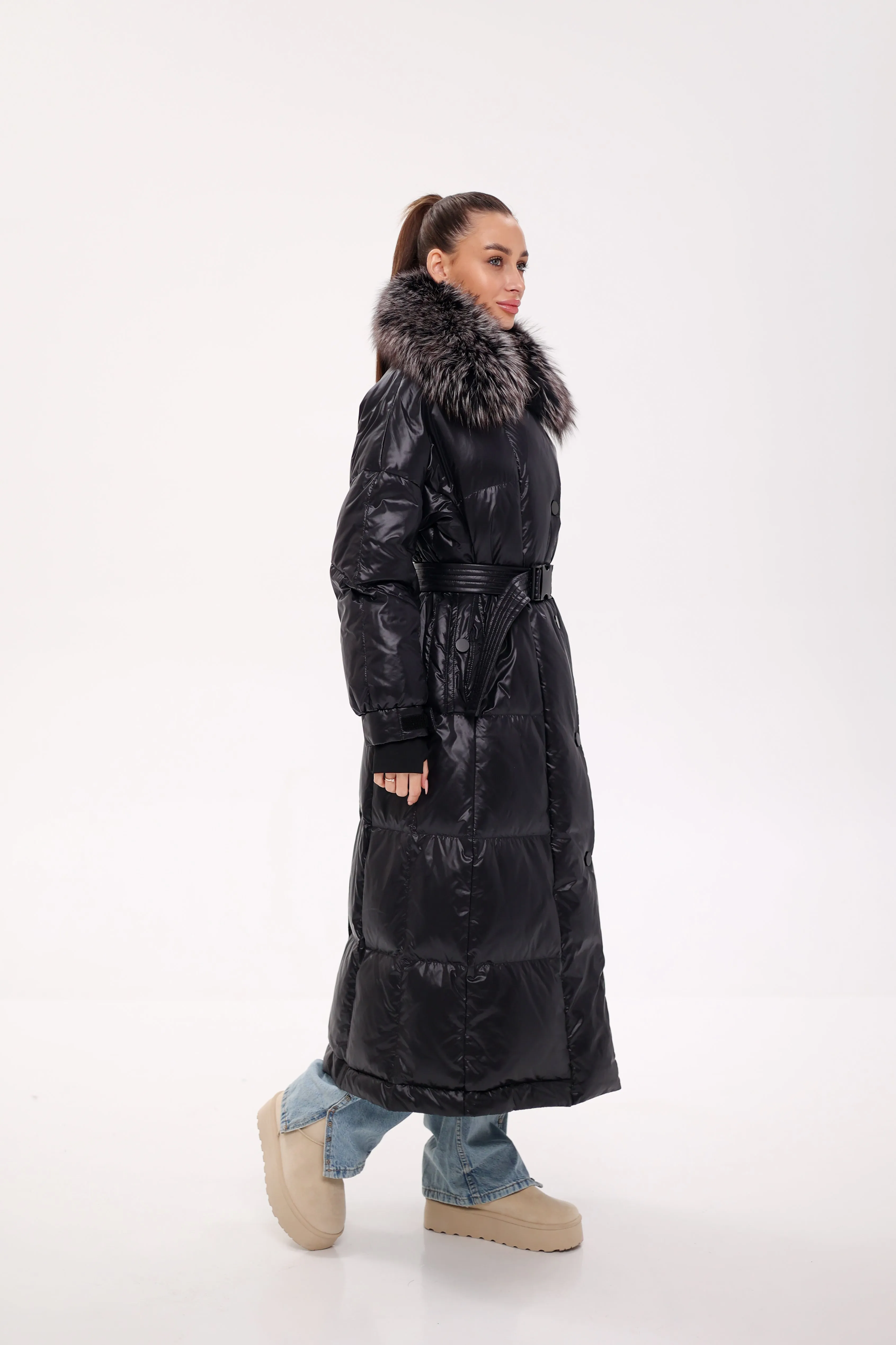 Pre-order. Ships November 20. Genuine Silver Fox Fur Trim Down Fill Coat