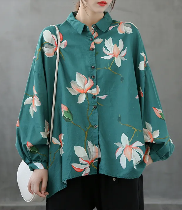 Printed Women Casual Blouse Linen Shirts Tops DZA2008232