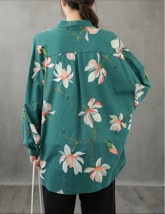 Printed Women Casual Blouse Linen Shirts Tops DZA2008232