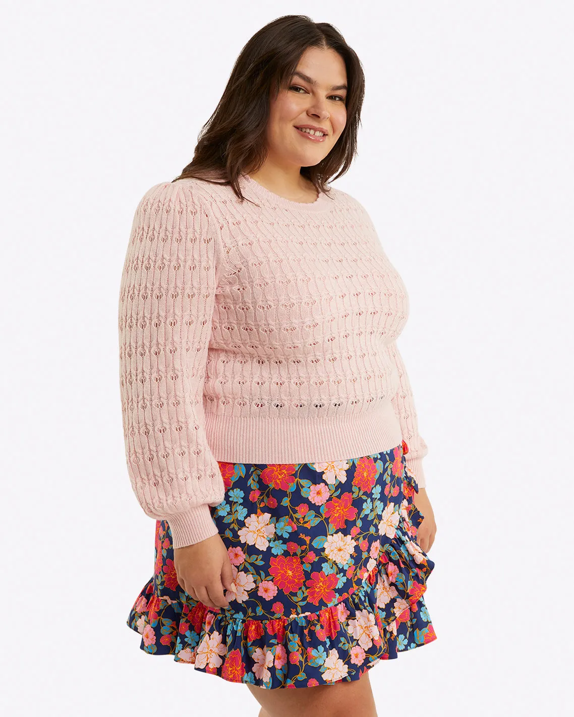 Puff Sleeve Sweater in Pointelle