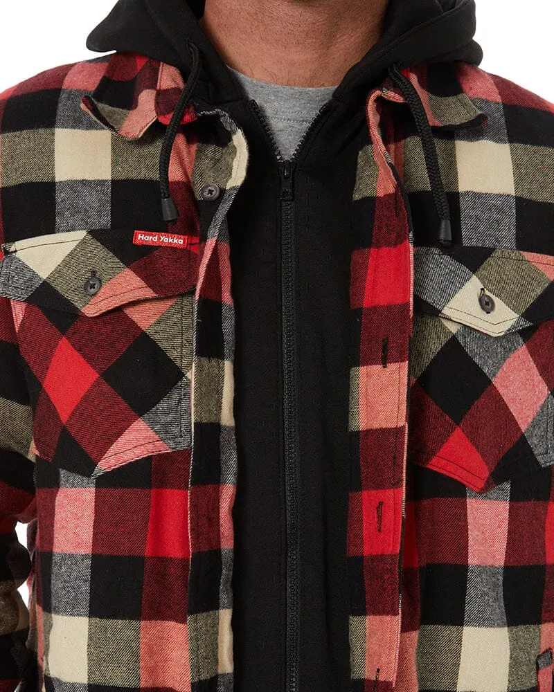 Quilted Flannel Hooded Shacket - Red