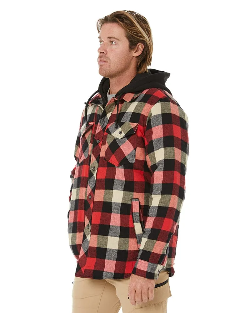 Quilted Flannel Hooded Shacket - Red