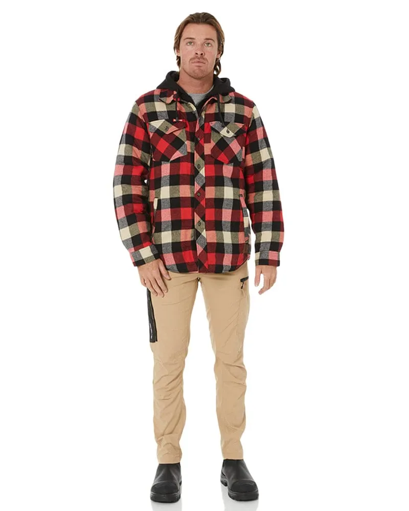 Quilted Flannel Hooded Shacket - Red