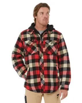 Quilted Flannel Hooded Shacket - Red