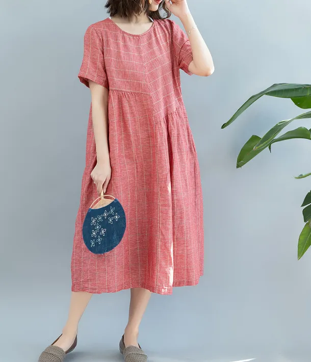 Red Summer Cotton Linen Spring Women Dresses QZ200522