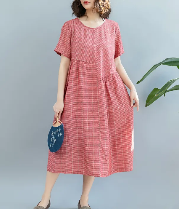 Red Summer Cotton Linen Spring Women Dresses QZ200522