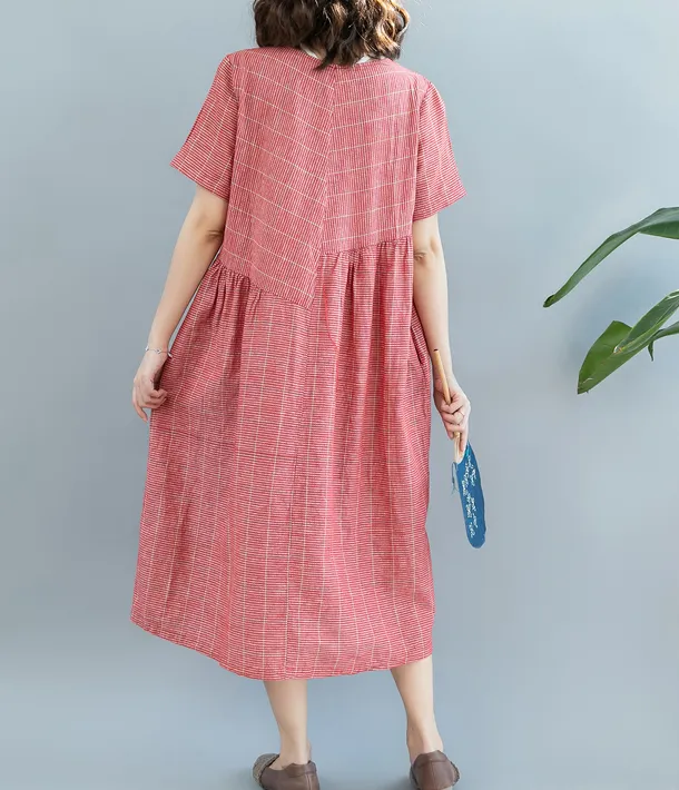 Red Summer Cotton Linen Spring Women Dresses QZ200522