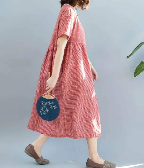 Red Summer Cotton Linen Spring Women Dresses QZ200522