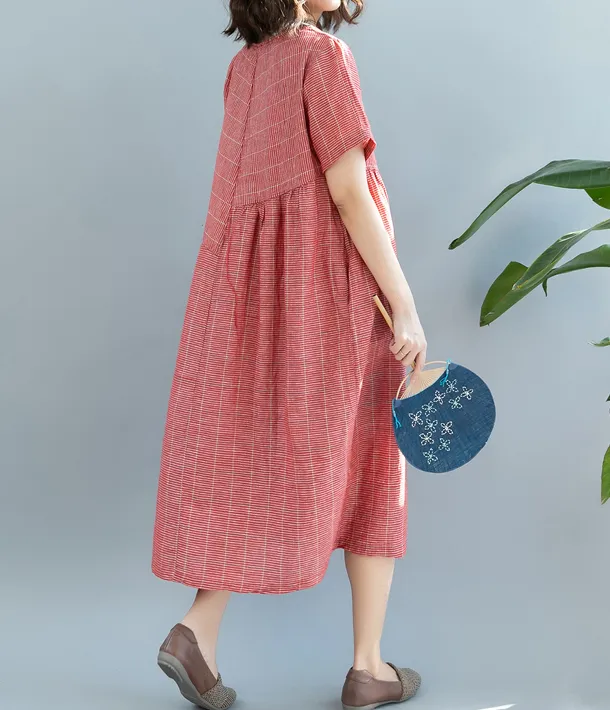 Red Summer Cotton Linen Spring Women Dresses QZ200522