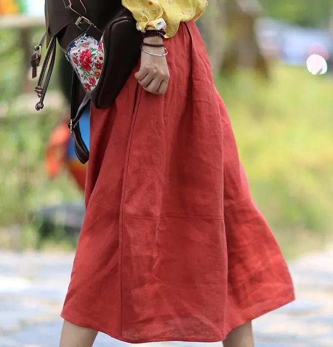 Red Summer Skirts,Casual linen Skirt, Women's Skirts /2006