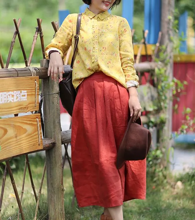 Red Summer Skirts,Casual linen Skirt, Women's Skirts /2006