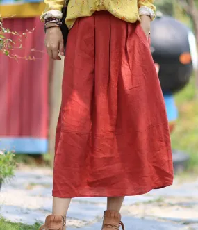 Red Summer Skirts,Casual linen Skirt, Women's Skirts /2006